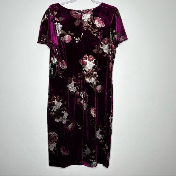 NWT Ignite Evenings Floral Velvet Mini Dress Dress Plum Wedding Guest Size 14 - Picture 2 of 14